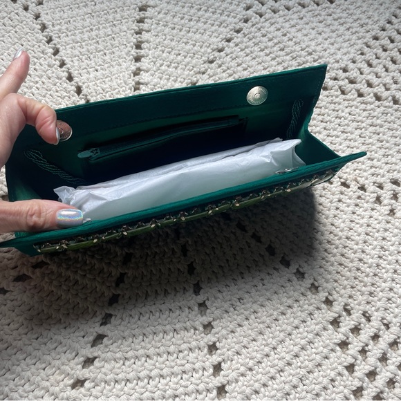 NWT Designer Evening Clutch Bag Emerald Green Vintage look - Picture 8 of 10